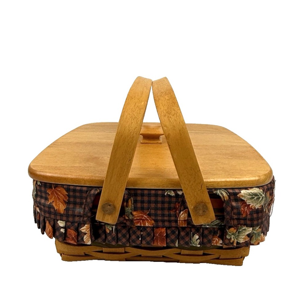 Longaberger Bountiful Harvest Handle Basket 1997 Lid, Protector, Liner  10.5"